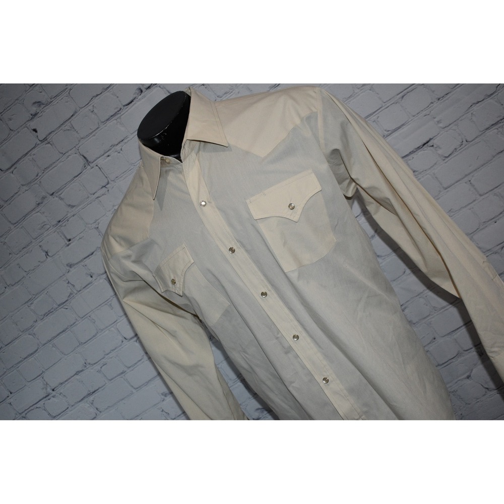 ELY Cattleman Western Shirt Mens XL Tan Long Sleeve Pearl Button Snaps